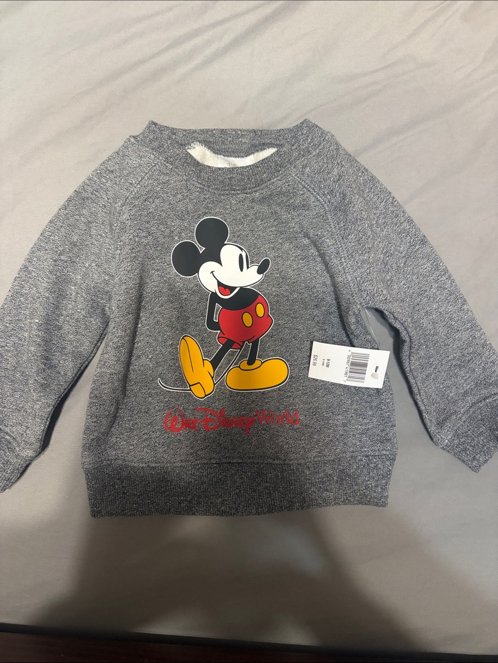 Disney Gray Mickey Mouse Crewneck Sweater with Red & Yellow Accents